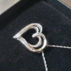 Double heart diamond and silver necklace